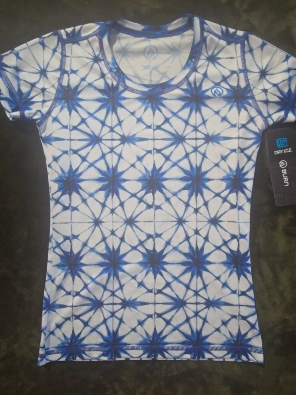 INKnBURN Shibori Star Tech Shirt Women's XXS NWT Blue White Running Top